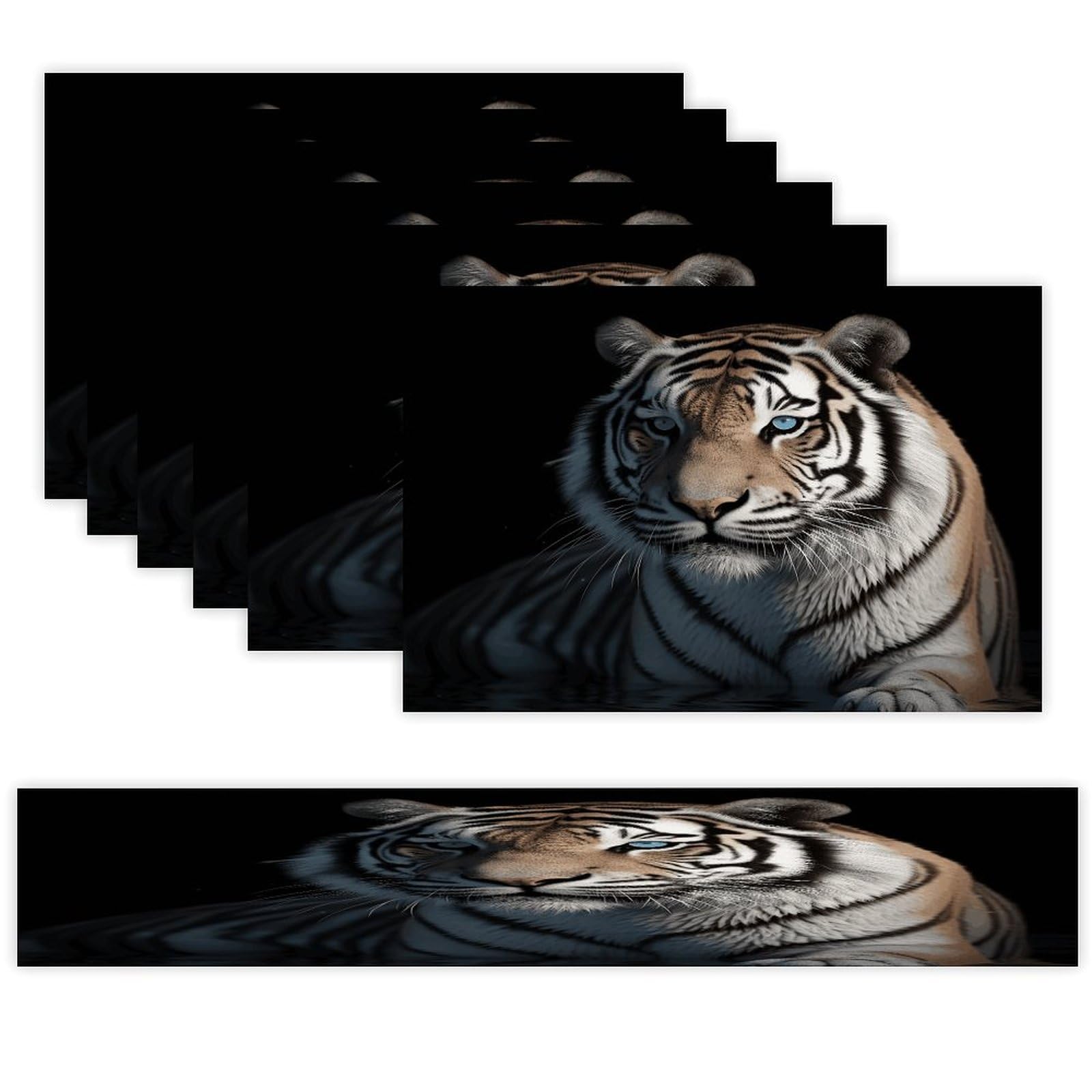 Animal Tiger Table Runner and Placemats Set of 6 Wipe Clean Heat Resistant Table Mat with Table Runner Decorations Flax Linen Place Mat Set for Home Kitchen Party Supplies