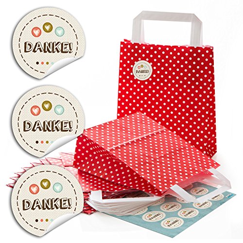 Logbuch-Verlag 10 zakjes papieren zakken rood wit met handgrepen onderaan cadeau gasten bruiloft verjaardag party… - Image 8