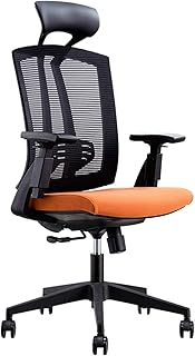 Silla Ergonómica De Oficina De Malla Con Respaldo Alto Y Apoyabrazos Ajustable, Soporte Lumbar, Reposacabezas, Silla Giratoria Para Escritorio, Silla Para Computadora,Naranja
