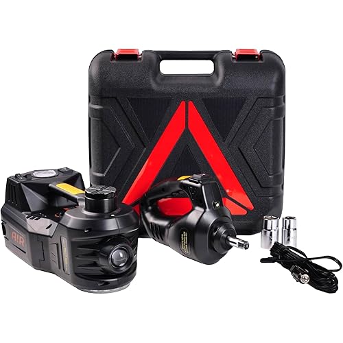 Electric Car Jack Hydraulic Kit 5 Ton 12V with Impact Wrench Power, Built-in Inflator, LED Light, Portable Floor Gata para for Vehicle Truck SUV Automatic Lift Change Tire Repair Black