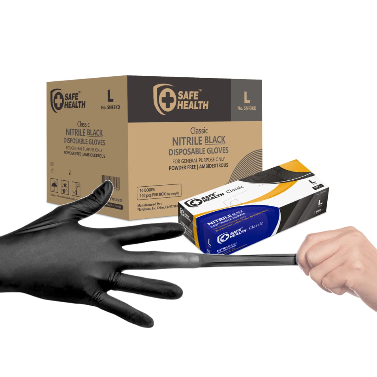 Safe Health Nitrile Disposable Gloves Large Latex Free Powder Free, Textured, 3.5 mil Multi-Purpose Food Safe, Industrial, Tattoo, Salon, Hair, Auto, Car, Cleaning, Pet, Cooking L Black (Case of 1000)