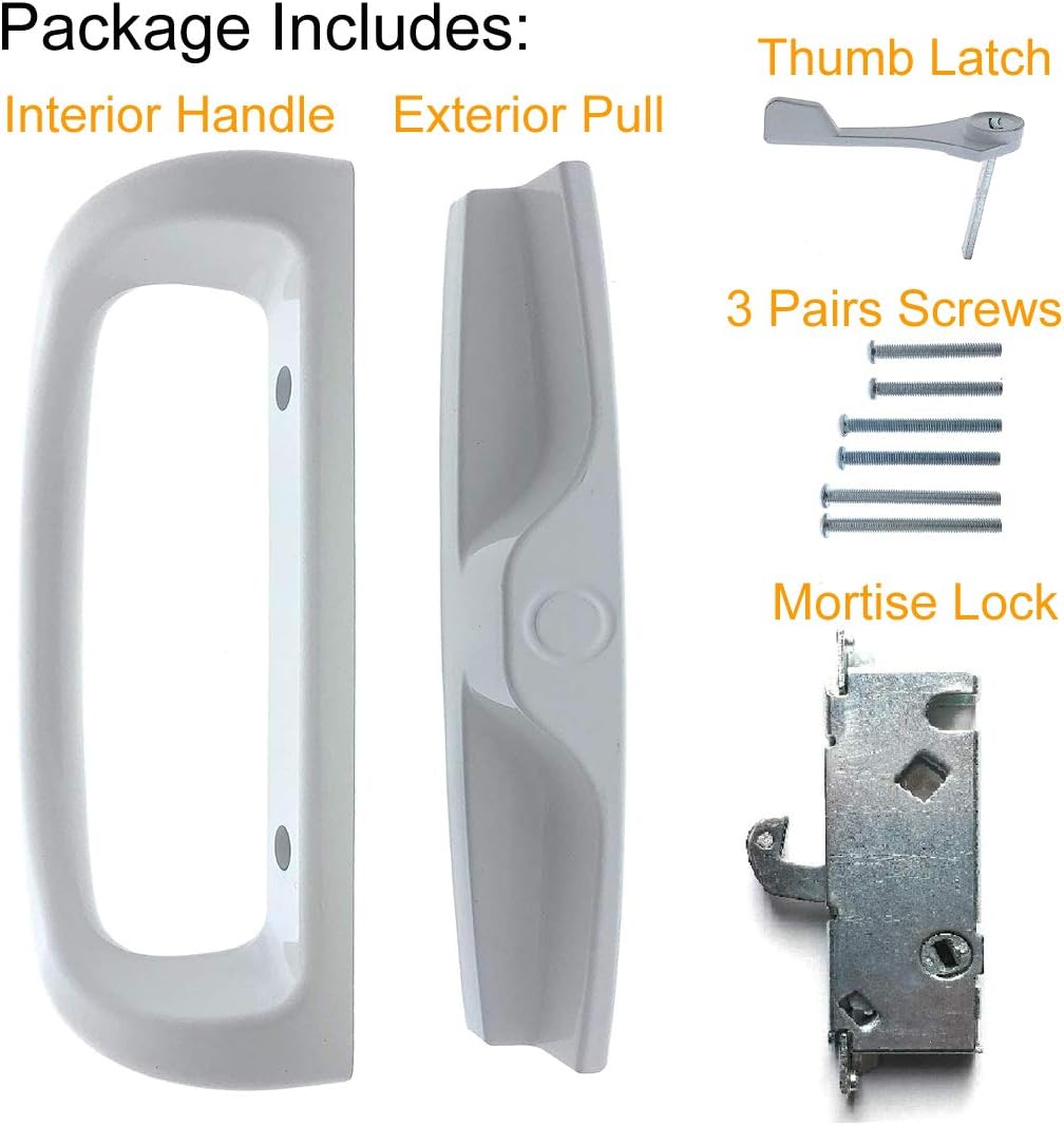 White Diecast Patio Door Handle Set with Mortise Lock