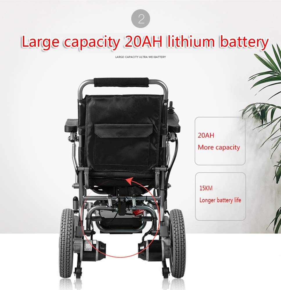 Sedia a rotelle elettrica Pieghevole Leggera, deambulatore Fuoristrada, con Quattro ammortizzatori, Motori Gemelli, braccioli con Batteria al Litio da 20 Ah Possono Essere Aperti e