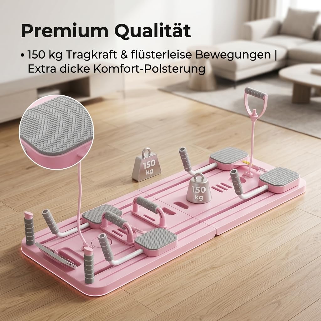 Pilates Board Set für zuhause - Faltbarer Reformer Pilates Maschine, Mini Pilates Reformer Board, Reformer für Pilates Premium - inkl. Timer, Widerstandsbänder, Griffe(New Version)