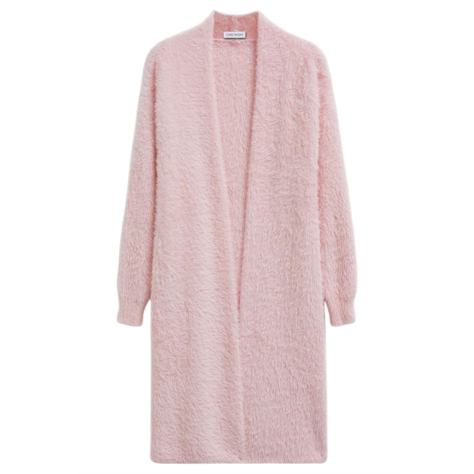 CHICWISH Women Fuzzy Cardigan Sweaters Solid Open Front Longline Cardigan Soft Chunky Fall Winter Knit Outerwear Coats
