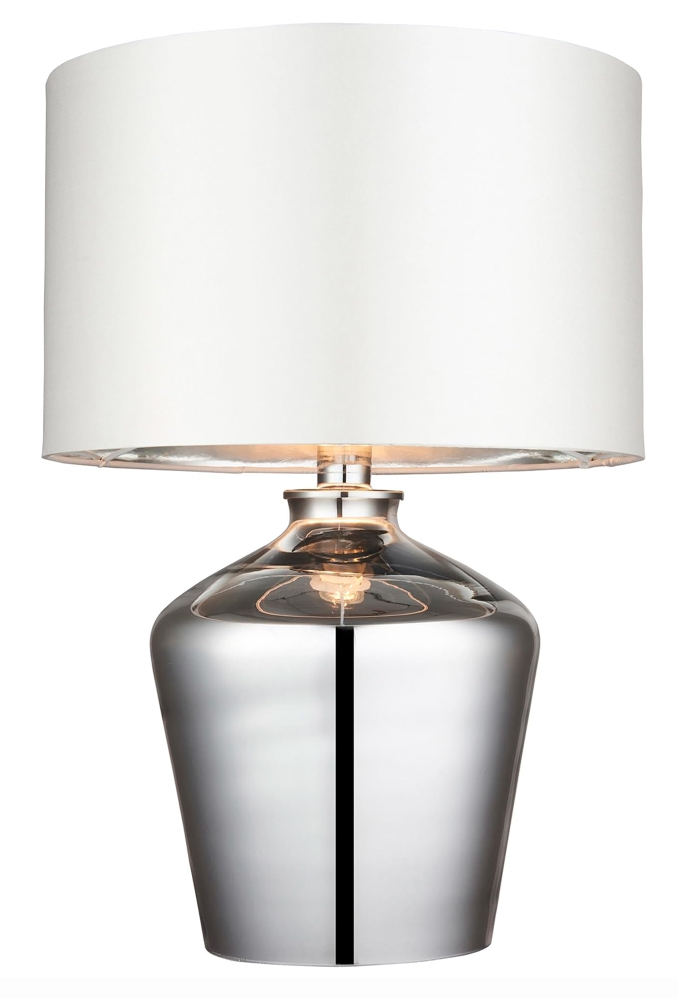 National Lighting Chrome Randy Modern High Shine Effect Glass Reading Desk Table Lamp With Ivory Fabric Shade