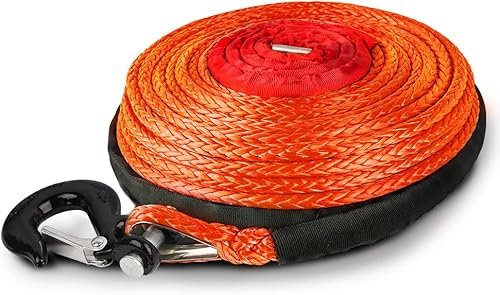 X-BULL SK75 - Cuerda de cabrestante sintética Dyneema de 38 pulgadas x 100 pies con gancho para remolcar automóvil cable de recuperación 23809 libras