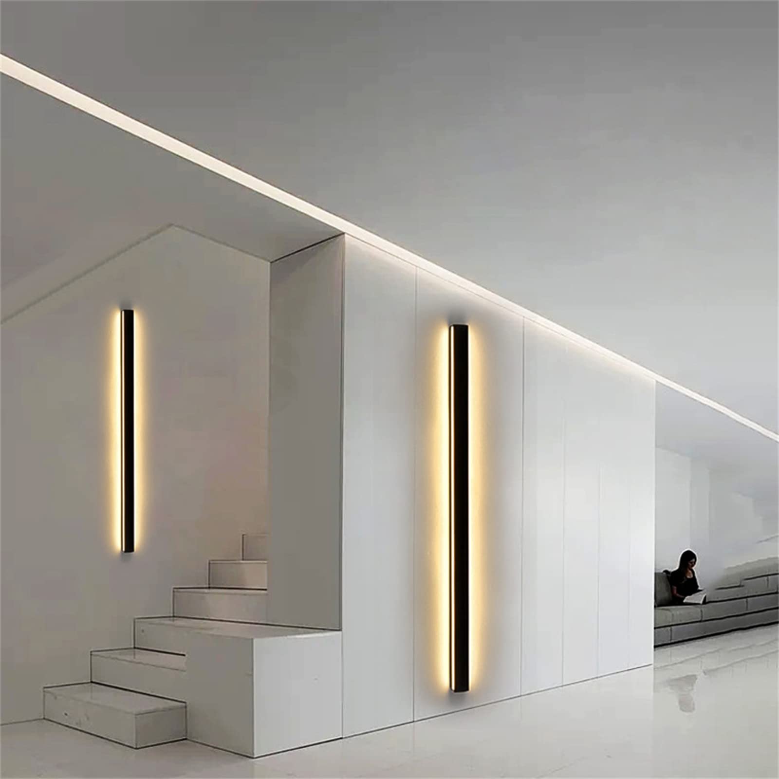 KKXXYQFC Kinkiety Kinkiety LED Długie paski Światła Sypialnia Kinkiet Wewnętrzny kinkiet Aluminiowa lampka nocna Dekoracja Czarny prostokąt Salon Góra dół Kinkiet Korytarz Schody Zimna biel