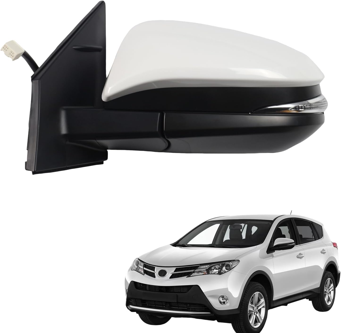 Marretoo for Toyota RAV4 2013 2014 2015 Side Mirror Assembly Driver Side WHITE 8 Pins for Toyota RAV4 Accessories |POWER+HEAT+Turn Signal +BSM Replaces TO1320311(LH)