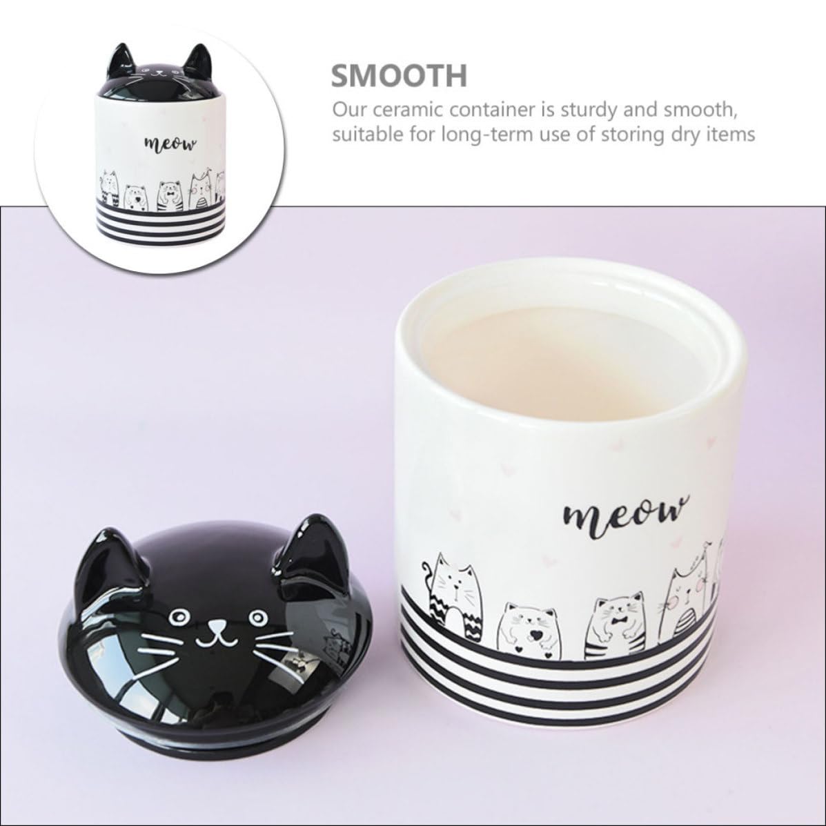 Abaodam Barattolo in Ceramica Bianco a Forma di Gatto Coperchio Ermetico per Conservare Spezie e Cereali, Resistente e Decorativo per Cucina e Soggiorno