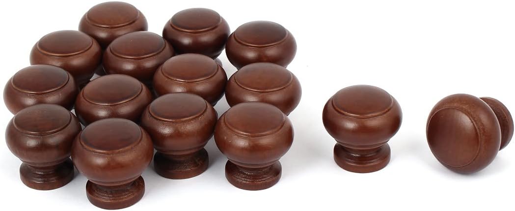 uxcell Home Cabinet Drawer 27mmx25mm Wooden Wood Pull Knob Grab Handle Dark Brown for Dresser Drawer Wardrobe 15pcs