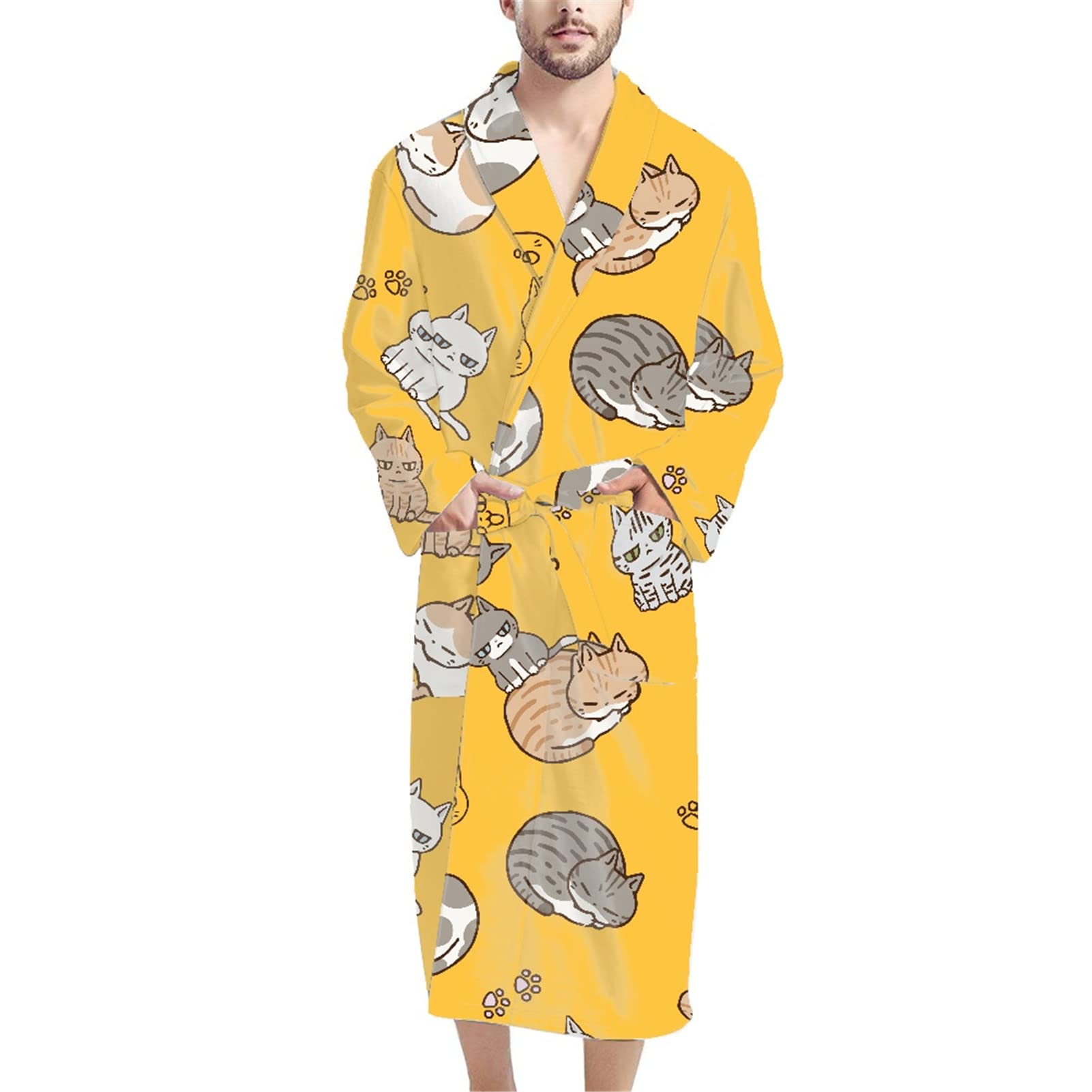 HUGS IDEA Albornoz para hombre de manga larga otoño bata acogedora Navidad pijama muñeco de nieve perro dinosaurio dragón