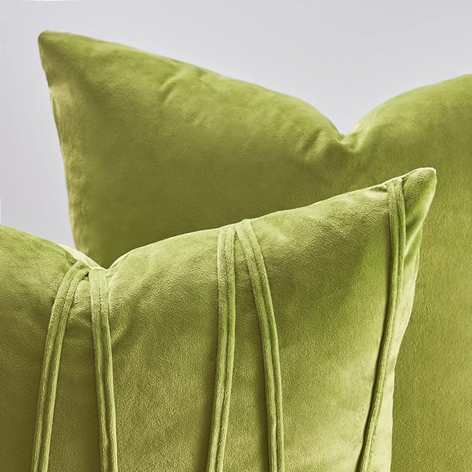 Image of Amazon Brand - Umi DecorativeStriped Throw Pillow Covers 20 X 20 Inch,Soft Solid Velvet Pillow Covers Cushion Case with Zigzag Pattern for Sofa Bedroom 50 X 50 Cm (Pack of 2) Green