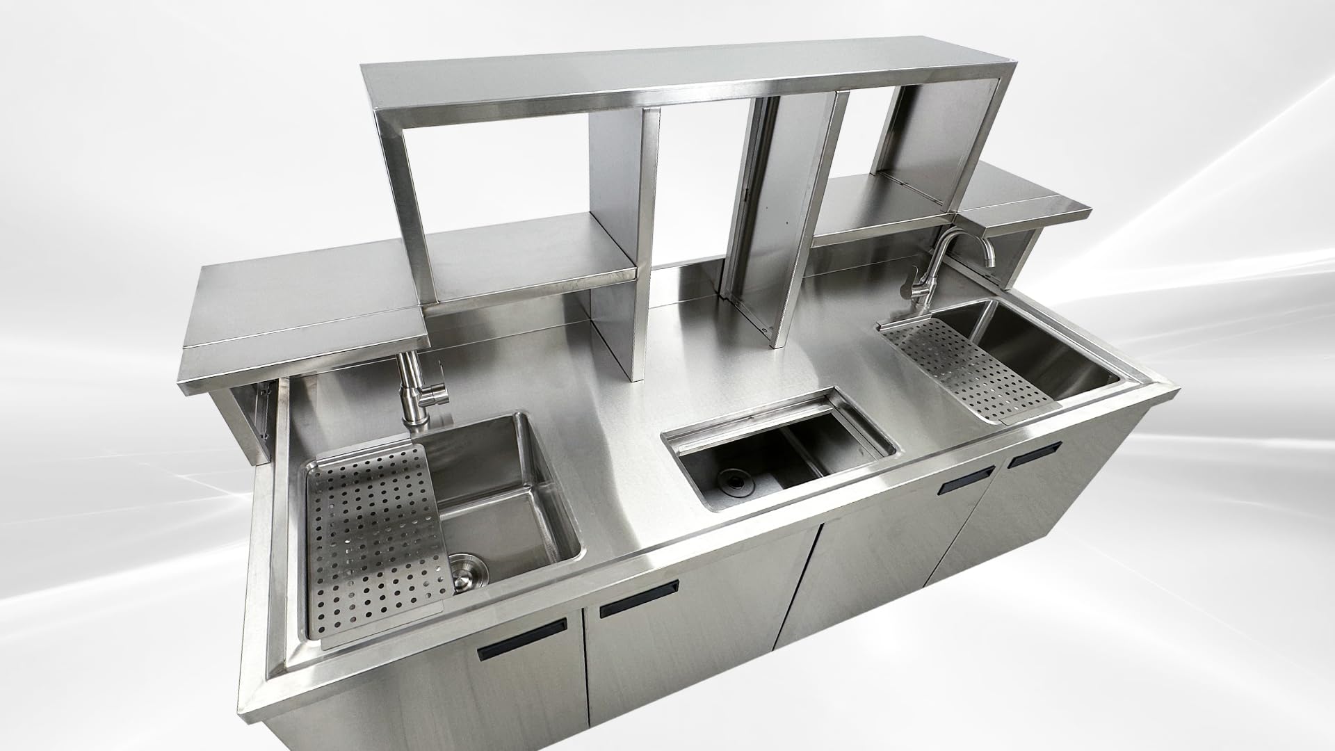 Elite Kitchen Supply Commercial Bubble Tea Workstation with Double Sinks, Hot and Cold Water System, 70.8W x 31.5D x 31.5H inches, Stainless Steel HT-M-1800 ETL