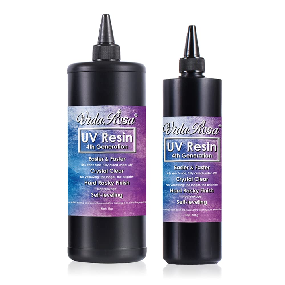 Resina UV 1kg + 500g, Resina colla UV dura trasparente per creazione di gioielli artigianato artistico, modello più recente, asciugatura rapida in 45 secondi, elevata trasparenza, nessun ingiallimento