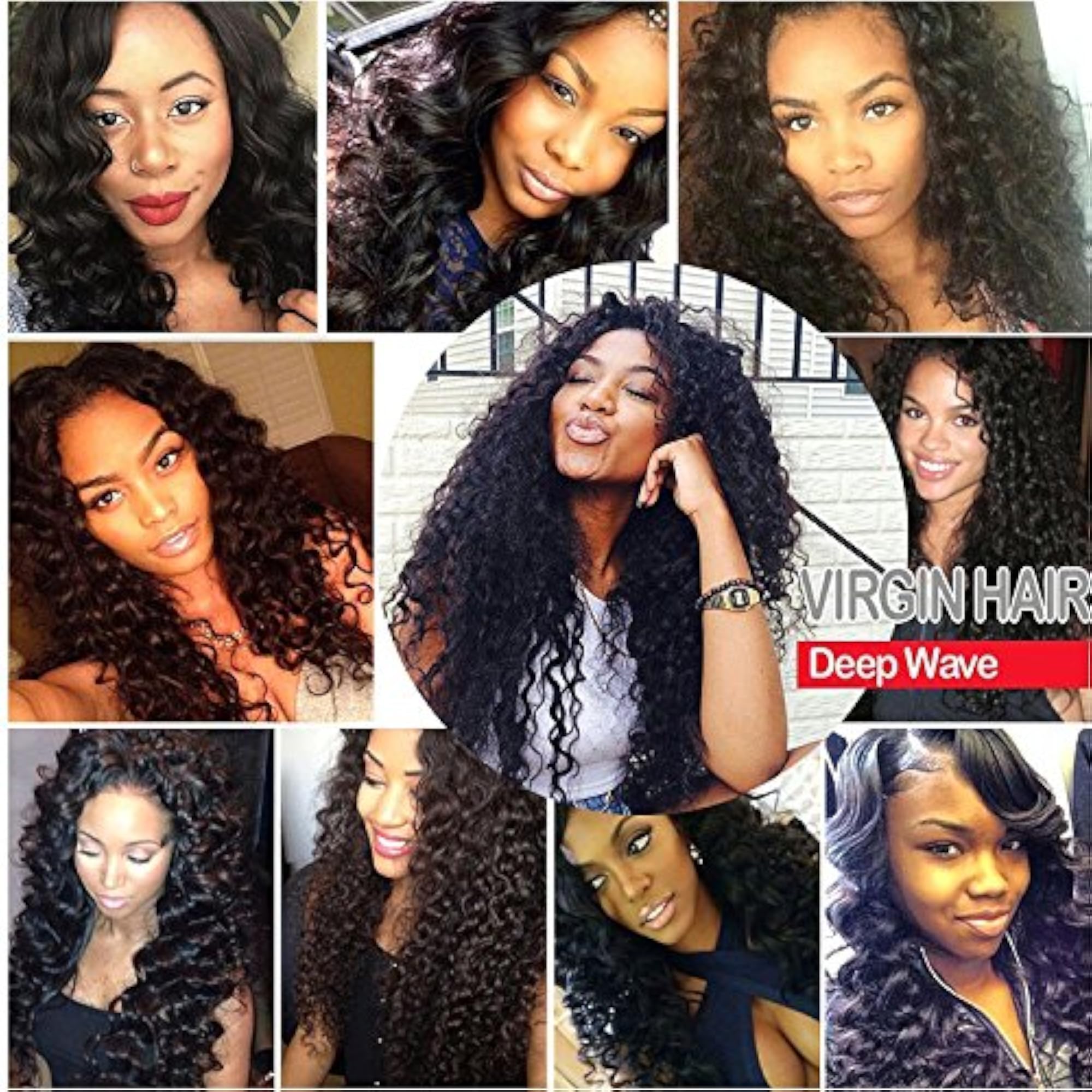 3 Bundles Brazilian Virgin Hair Deep Wave Extensions, 7A Grade
