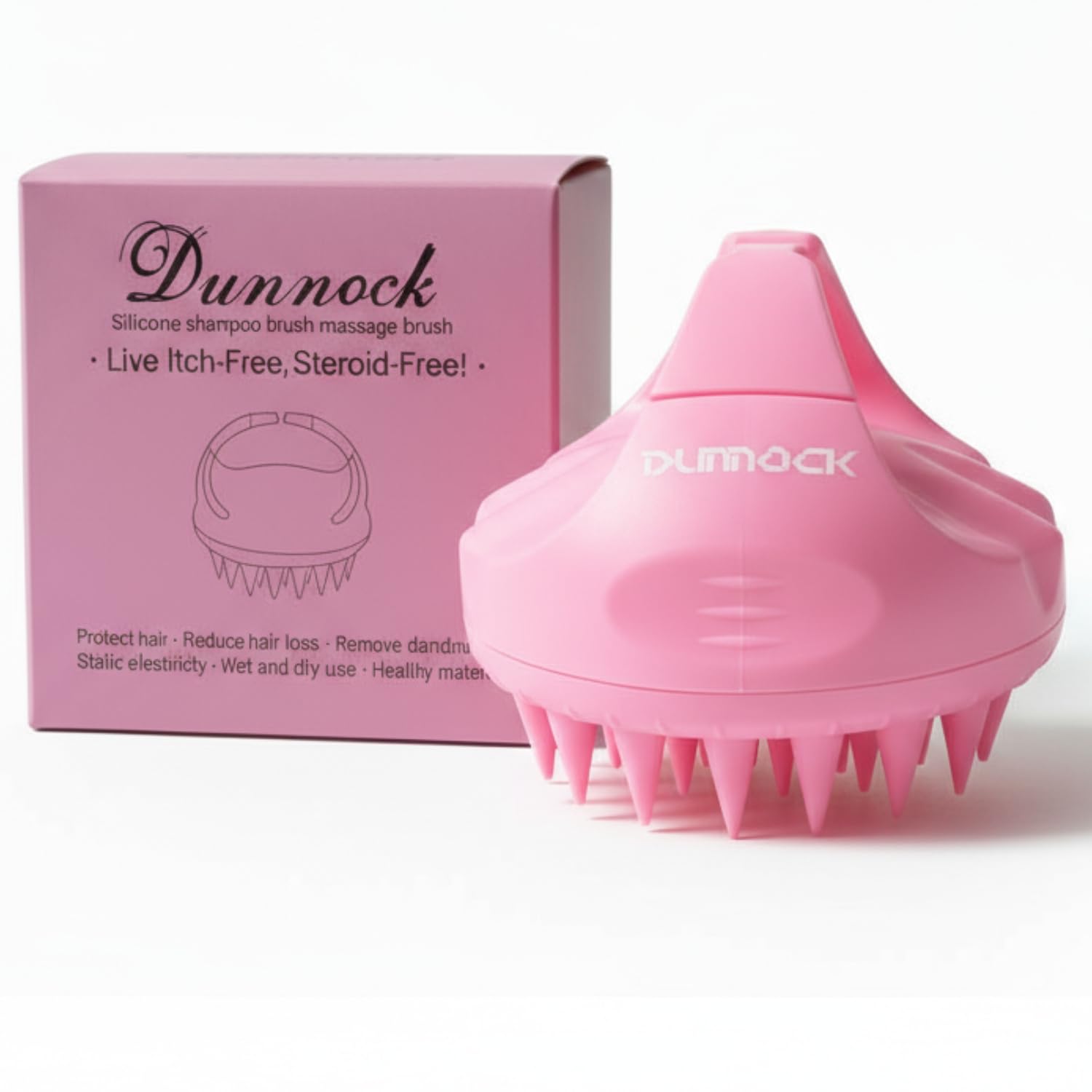 Dunnock Massaggiatore manuale del cuoio capelluto e spazzola per shampoo (rosa) - Progettato per darti un trattamento del cuoio capelluto simile a un salone a casa, trasforma ogni lavaggio in