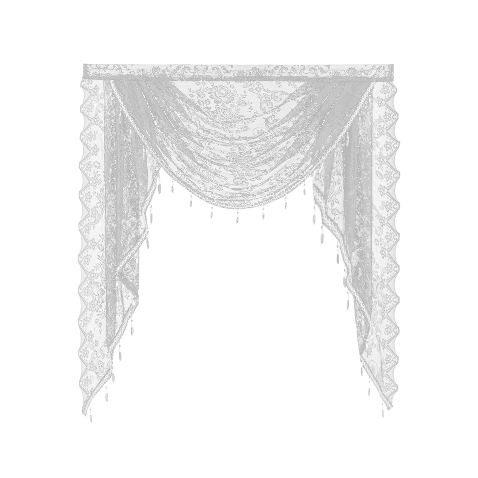 Hattba Elegant Laces Waterfalls Valance With Beadeds Tassels And Florals Embroidery For Bedroom Living Room Kitchen Basement Elegant Laces Window Valance