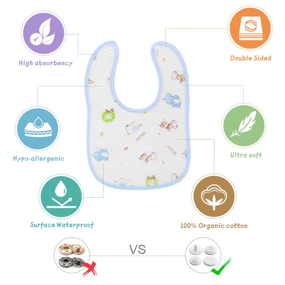 Vicloon Bavaglino Neonato, 6 Pezzi Bavaglino Impermeabile, Drool Super Assorbenti, Cotone, per Dipingere, Giocare e Mangiare Bambini 0-3 Anni