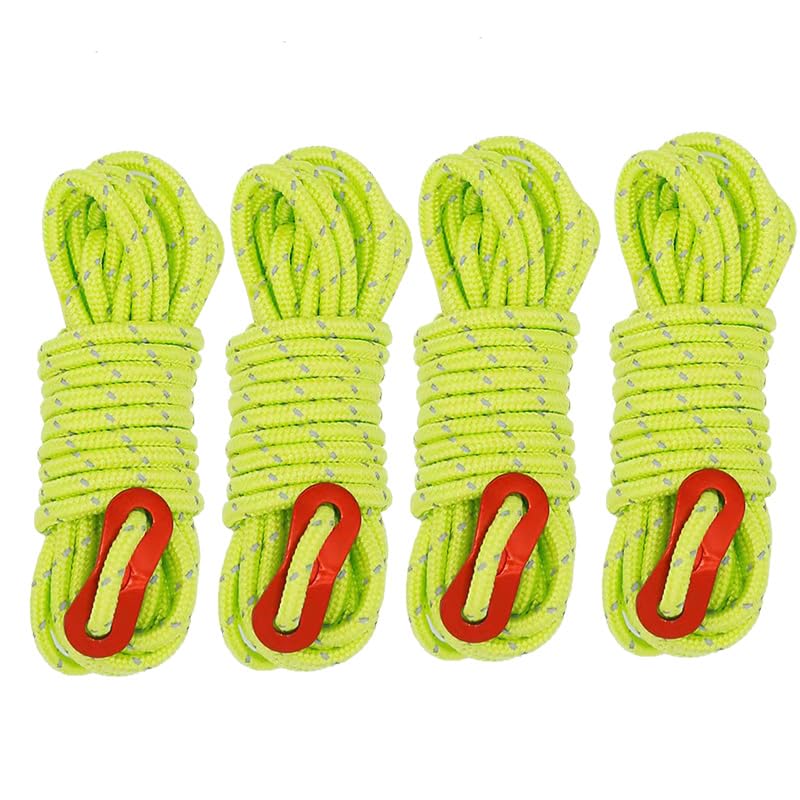4Pack Duty Camping Rope - 4mm Outdoor Reflective Guy Lines with T...