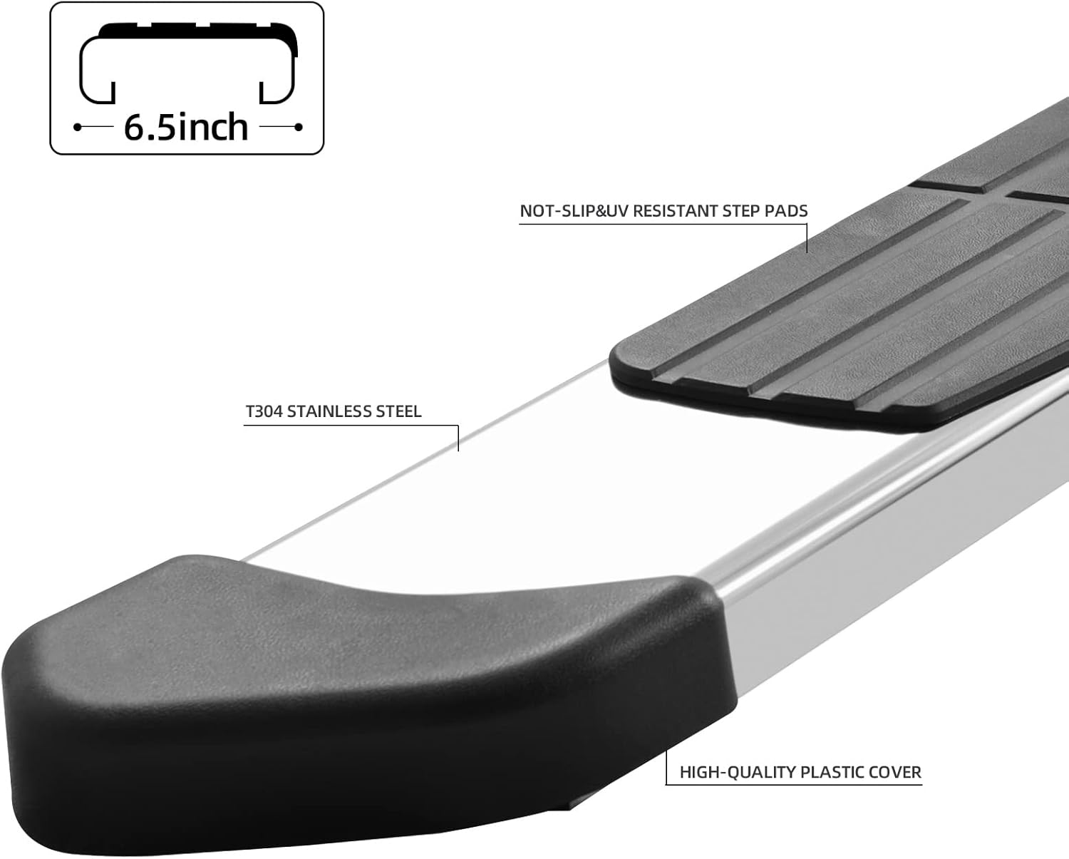 Running Boards Compatible with 2022-2026 Toyota Tundra Crewmax Cab(4 Full-Size Door), Black Flat Oval Running Boards 2 Piece Set Side Steps Step Bars Tundra Stainless Steel Nerf Bar.