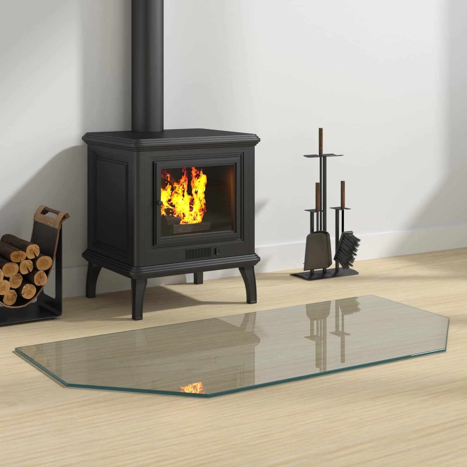 Feuerstelle Glasplatte transparent 100 x 50 cm hitzebeständig bruchsicher für Kamin Ofen Schutz Bodenplatte für Holz, Pelletofen, Schwedenofen, Laminat, Parkett, Wohnzimmer