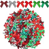 300 Pcs Christmas Halloween Mini Bows Small Ribbon Bows Bowknot Metallic Edge for Hand Account Sewing Appliques Crafts Decor ​Wedding Birthday Party Decoration (Vivid Colors,Pretty Style)
