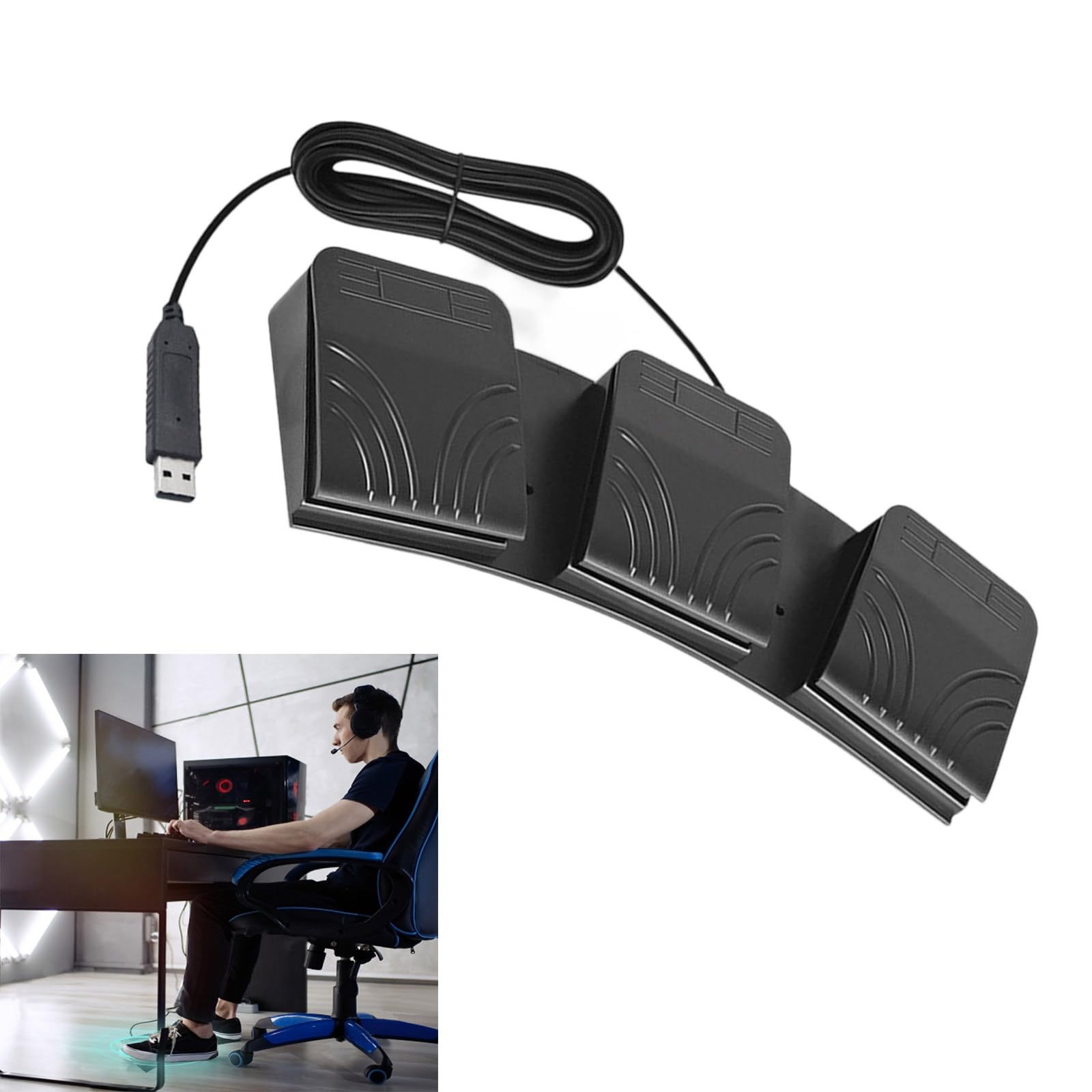 GKYQVE Ergonomiczny potrójny kontroler nożny USB konfigurowalny struna klawiszy sterowanie multimedialne do PC USB potrójny nożny do PC