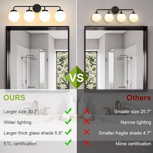 Vista 121 de Lámparas doradas para tocador de baño, modernas luces de latón de 3 luces con pantalla de bola de vidrio transparente, luces de tocador de granja