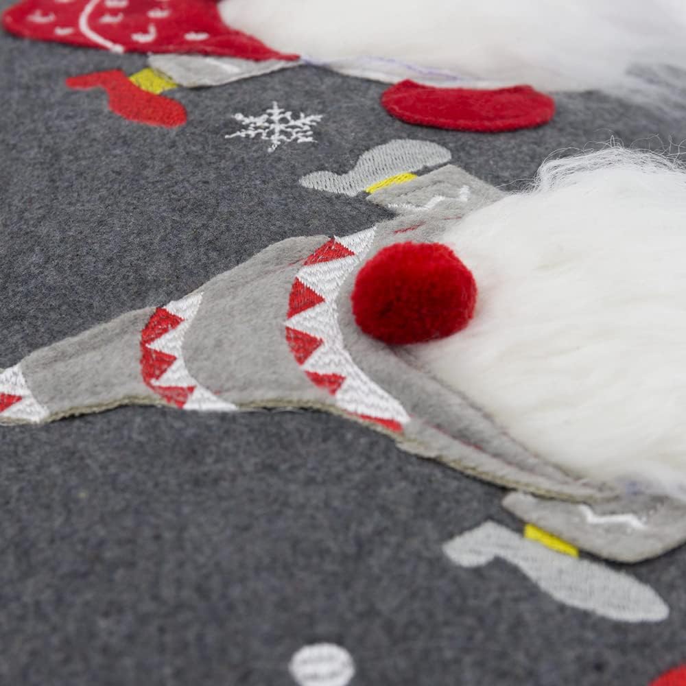 JWH Gnome Pillow Cover Decorative Christmas Throw Pillow Winter Holiday Decorations Grey Pillowcase Embroidery Cushion for Farmhouse Home Bed Couch Decor 12x20 Inches Colorful Red