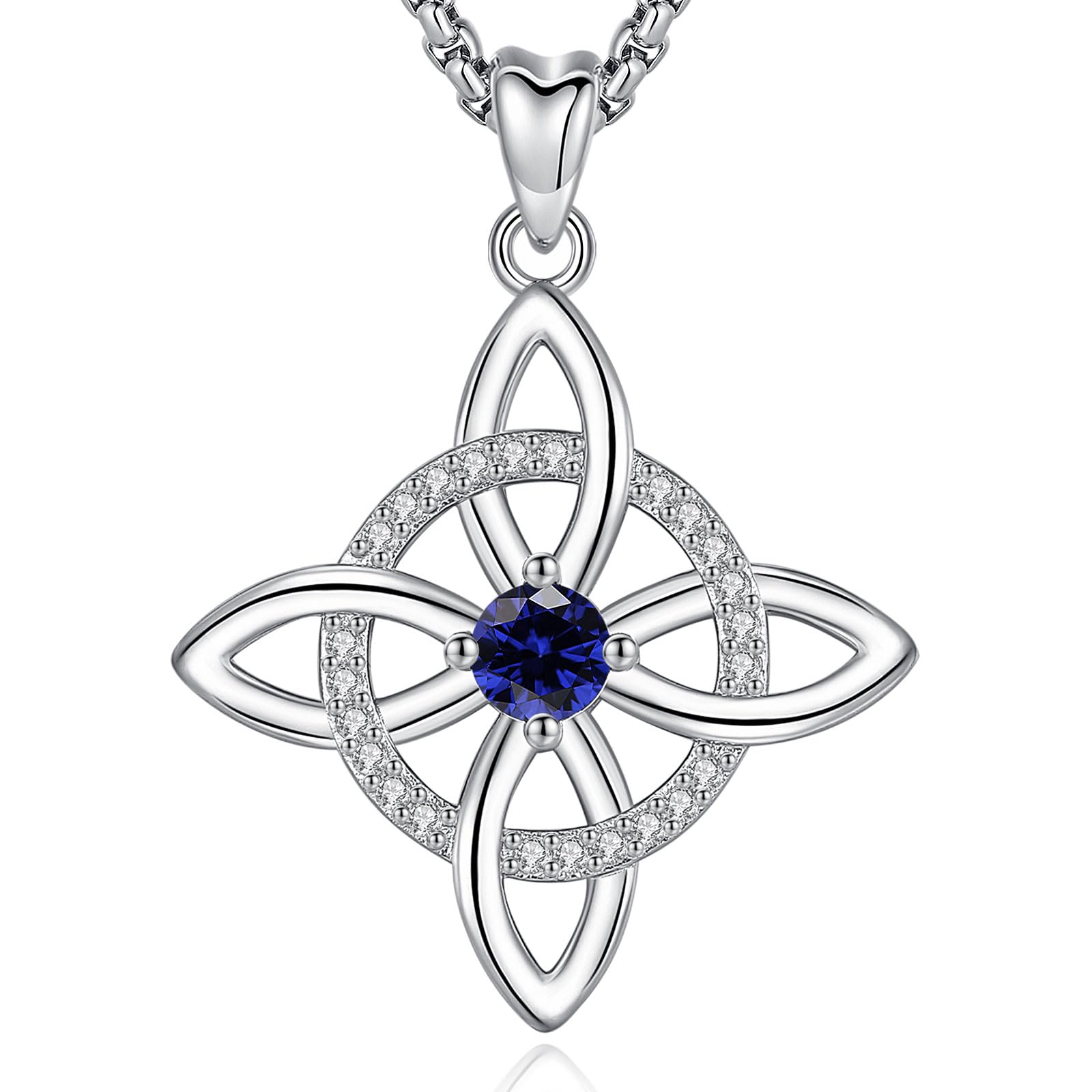 AEONSLOVE Collier Nœud de Sorcière Argent 925 pour Femme Fille, Collier Nœud Wiccan avec Pierre de Naissance Pendentif Celtique Chance Bijoux Charme de Sorcière