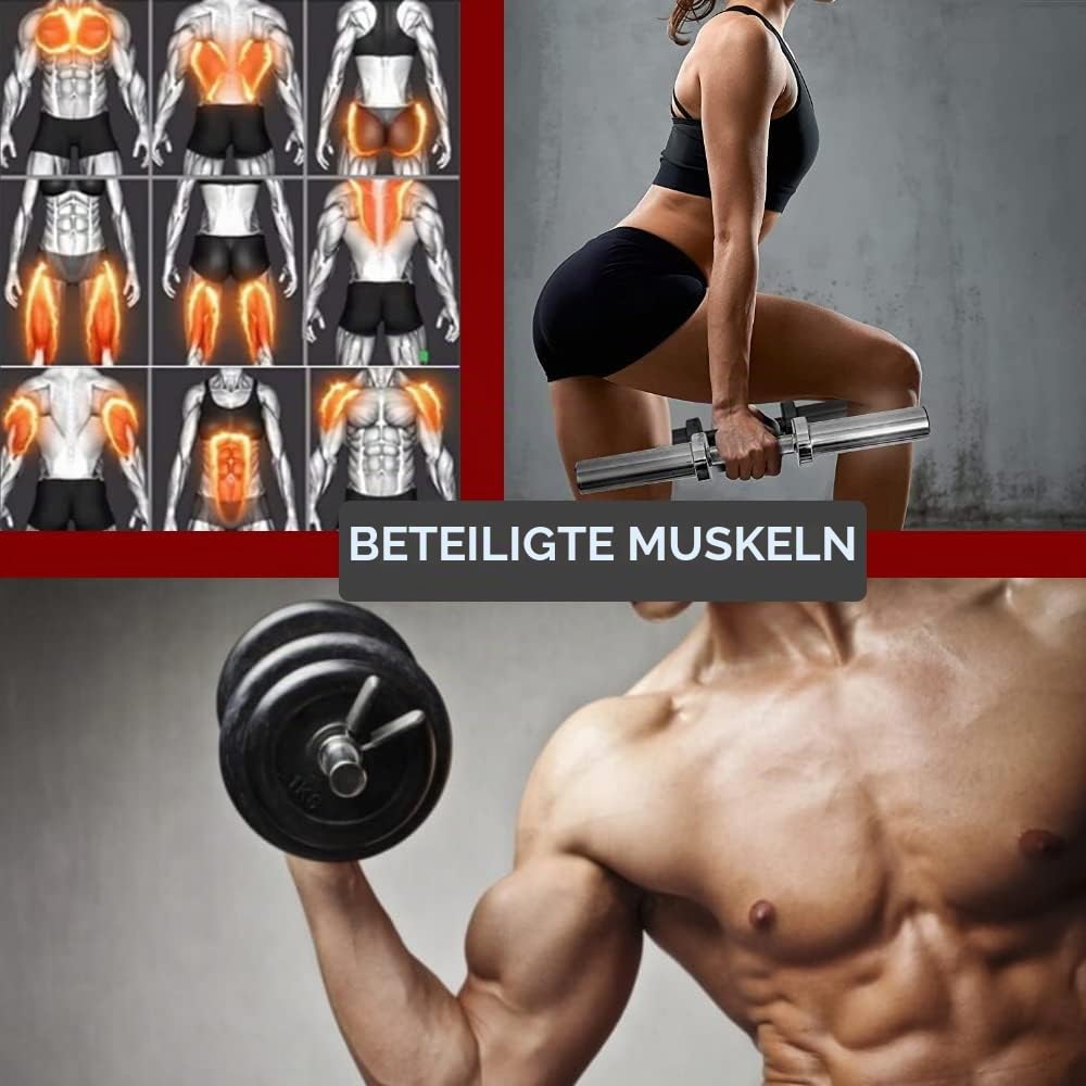 FFitness Klassisch Stahl Silber Kurzhanteln, 50 cm, Nr. 2 Langhanteln Mit Federverschlüssen, Set Bodybuilding Home Gym Durchmesser 50 mm