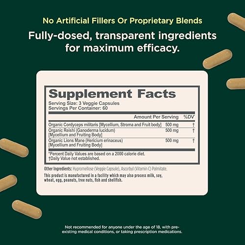 Miniatura 4 de Genius - Suplemento de hongos – Melena de león de espectro completo, Cordyceps, Reishi – Cerebro diario nootrópico para energía, concentración,