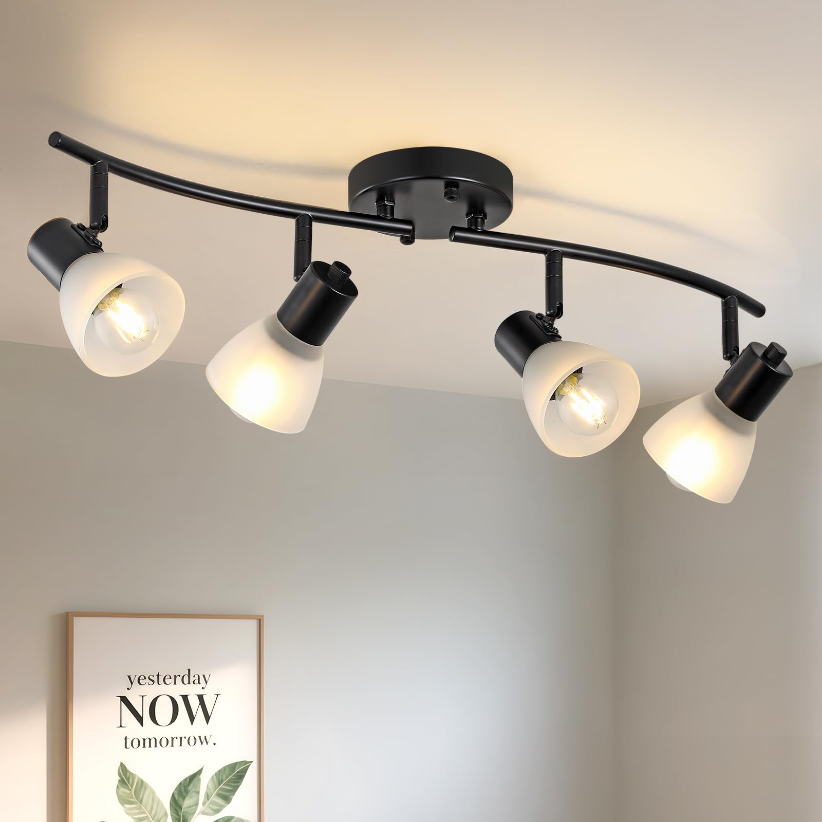 KEESFU 4 Light Track Lighting Fixtures Ceiling Kit,Adjustable Kitchen Ceiling Light with Glass Shade for Kitchen Over Sink Bedroom Hallway Living Room,E14base — image 1