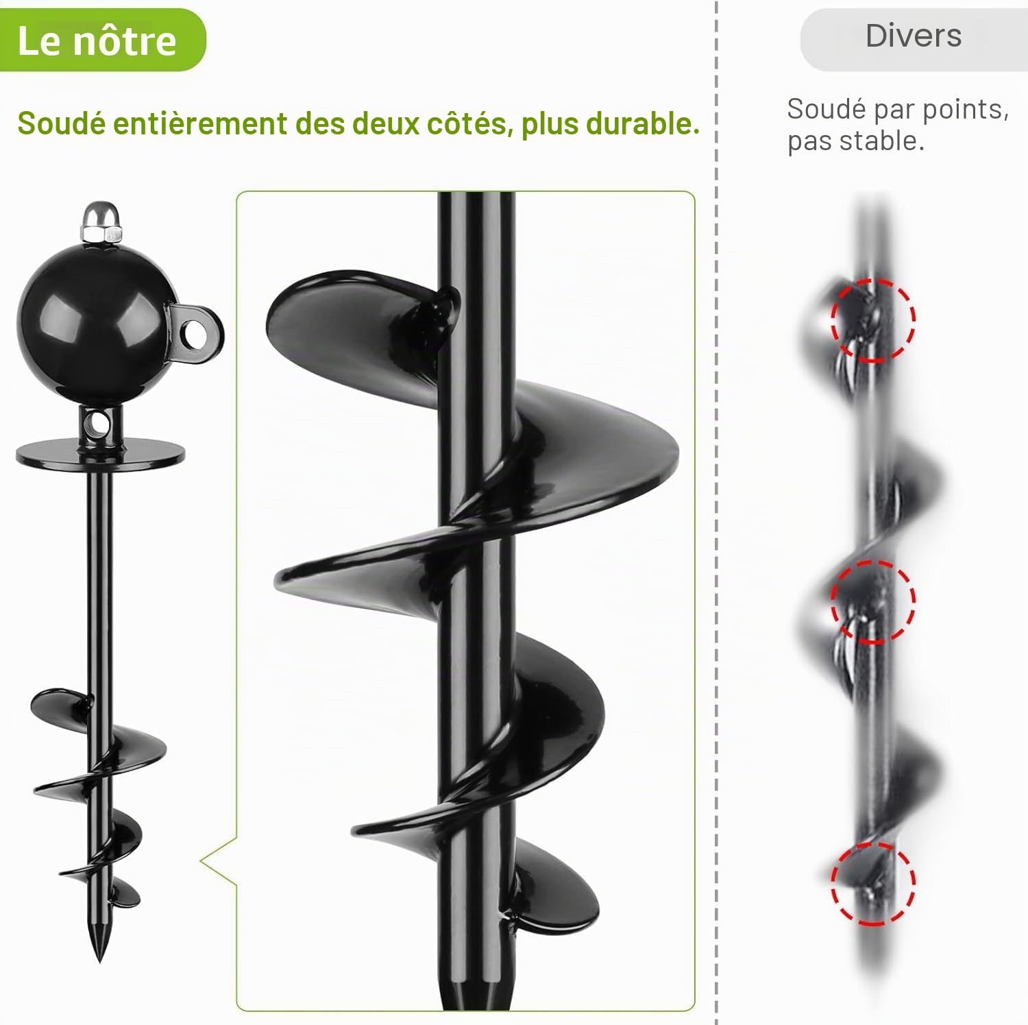SELEWARE Piquet d'attache pour Chien d'extérieur antirouille jusqu'à 100 kg, Rotation Libre, Tige torsadée