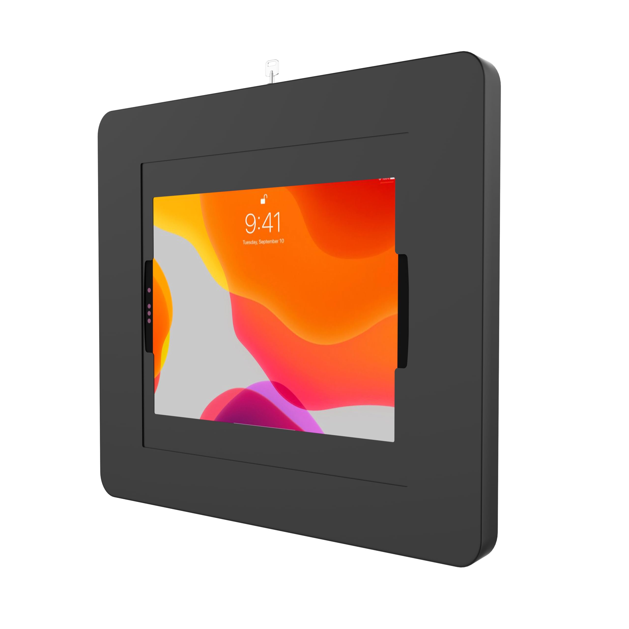 Locking iPad Wall Mount - CTA Anti-Theft Large Locking Tablet Enclosure w/ Key Lock and Interior Cable Routing for iPad Pro 12.9", Surface Pro 3, 4, 5, 6, 7, 8, X - Black - (PAD-PLWB)