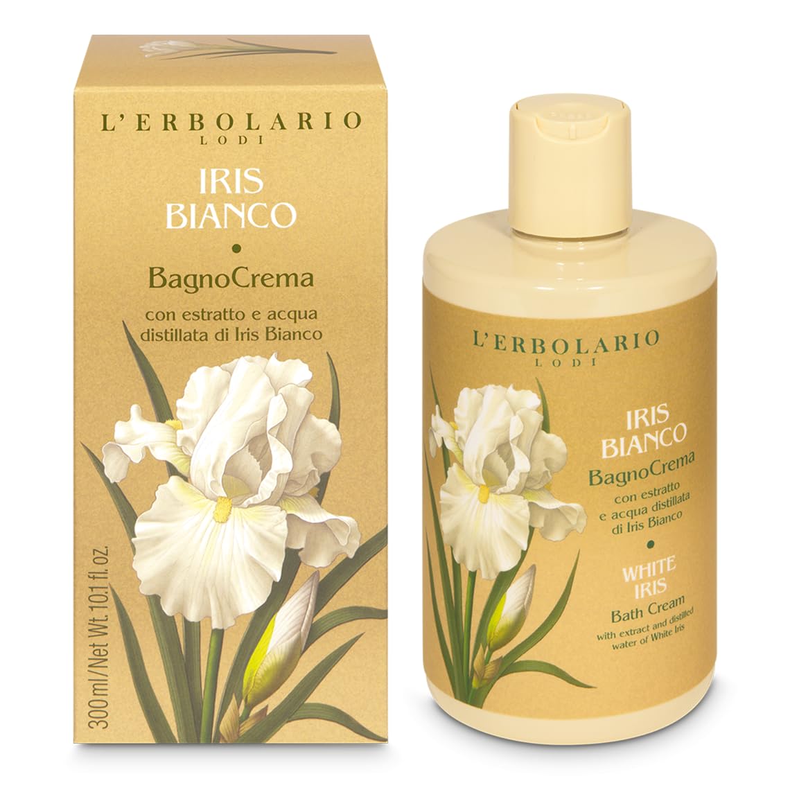 L'ERBOLARIO - IRIS BIANCO Completa - Confezione Regalo in Scatola Originale - 1 Bagnocrema da 300 ml, 1 Crema Corpo da 300 ml, 1 Profumo da 50 ml, 1 Sapone da 125 gr + in OMAGGIO Sacchetto di Raso