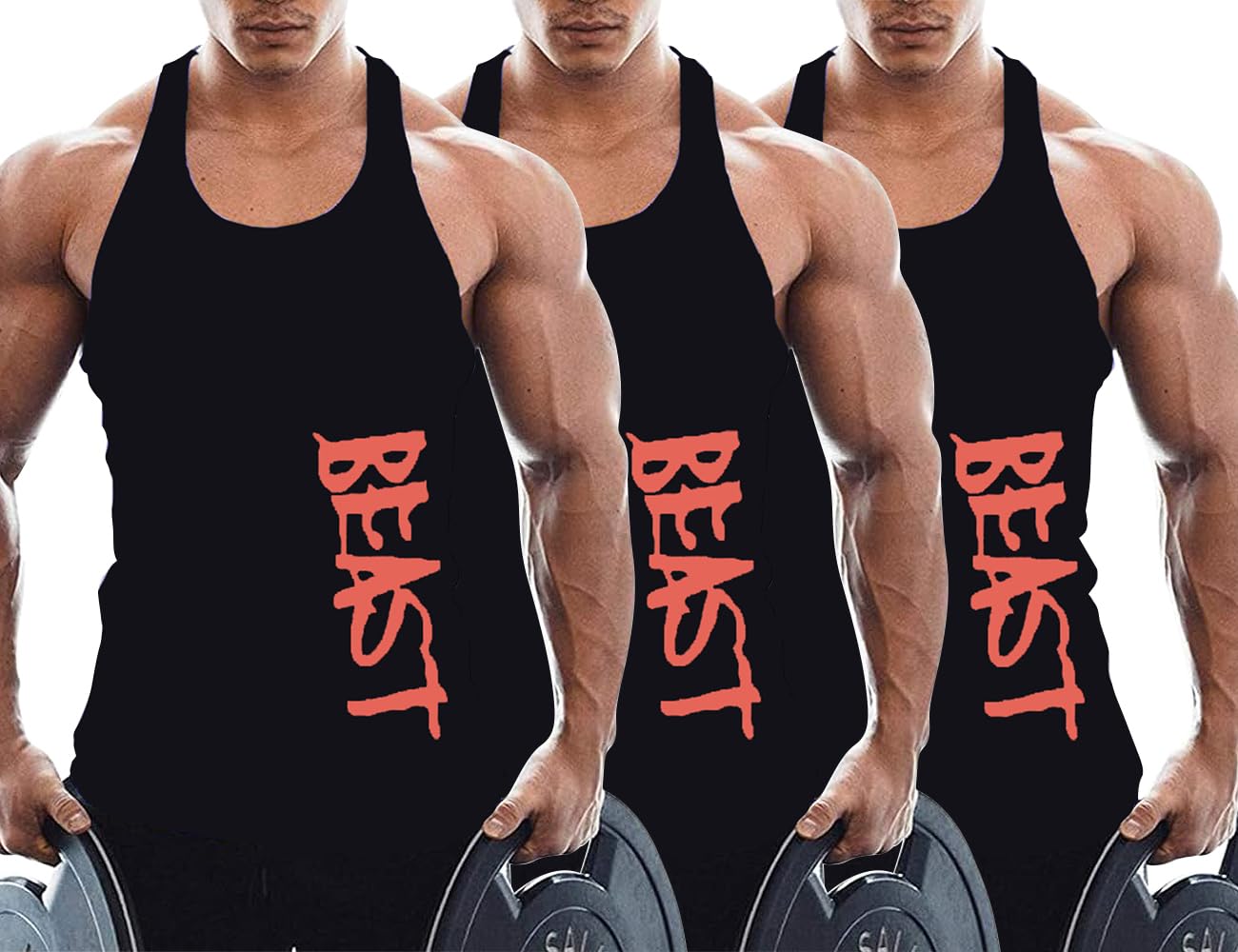 Męski tank top Beast Gym Stringer koszulka bawełniana, Czarny+czarny+czarny, XXL