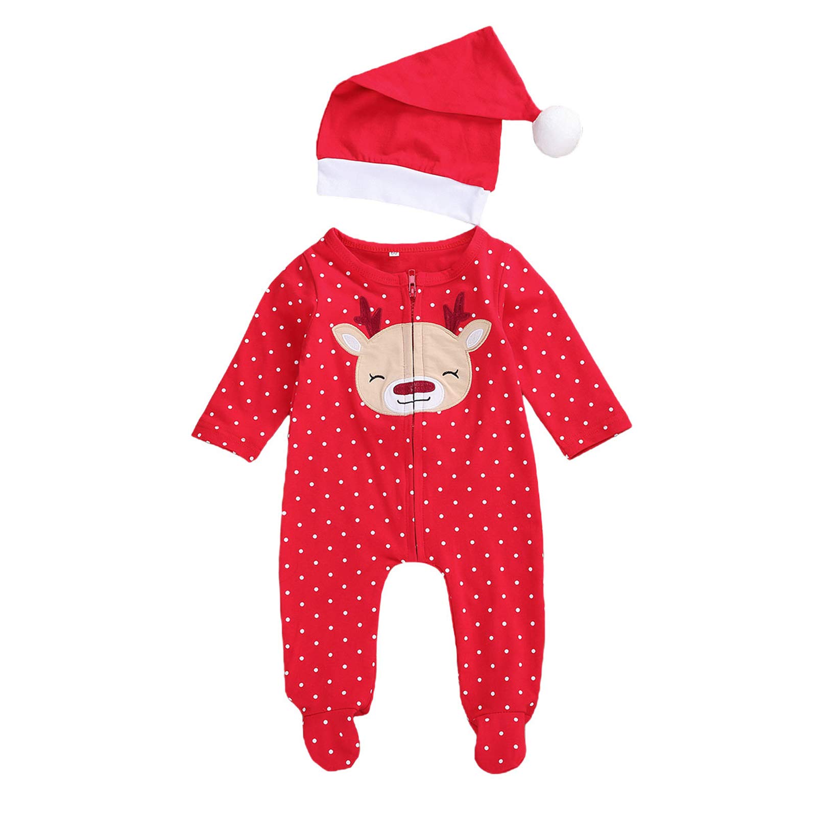 HongandaNewborn Infant Baby Boy Girl Halloween Christmas Outfit Costume Pumpkin Face Footie Romper Jumpsuit with Hat Clothes Set