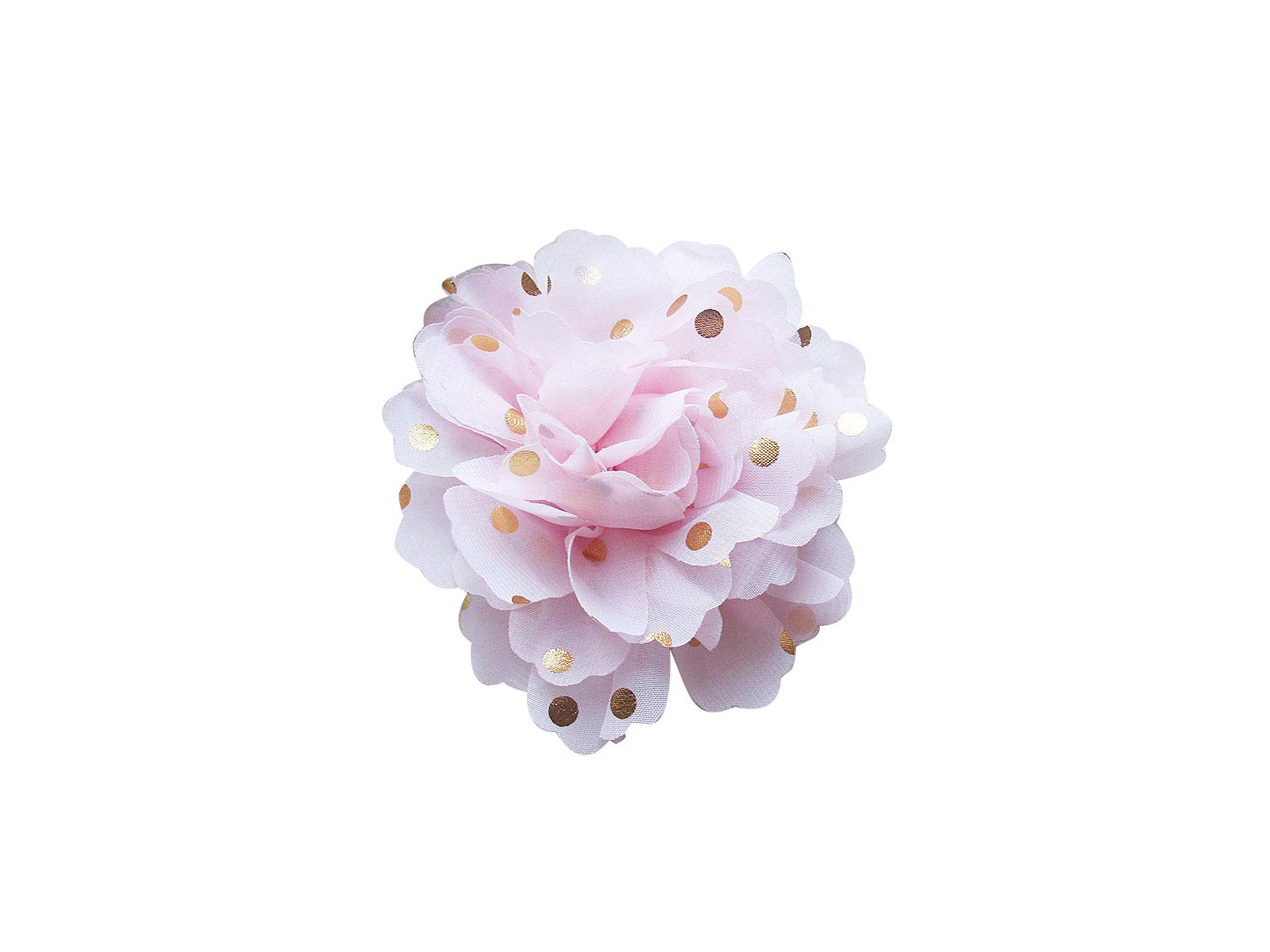 PrettyBoutique Girls Women Chiffon Gold Polka Dots Flower Hair Clip Bobble Brooch Pin (4.8cm Alligator Clip, Light Pink)