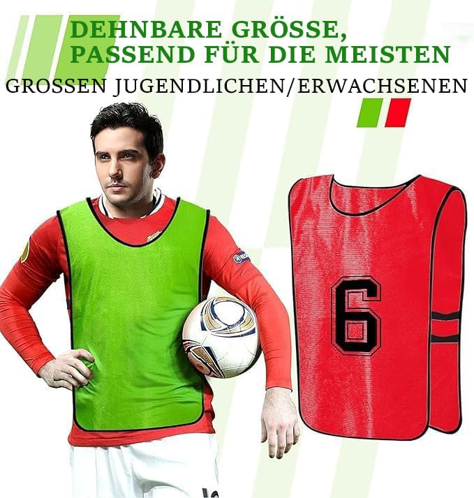 24 Stück Fußball Leibchen Herren Trainingsleibchen, 63 x 43 cm Team-Spiel Bibs für Jugend, Westen fürs Teamtraining für Erwachsene Football, Basketball, Volleyball (12 x Rot, 12 x Grün)