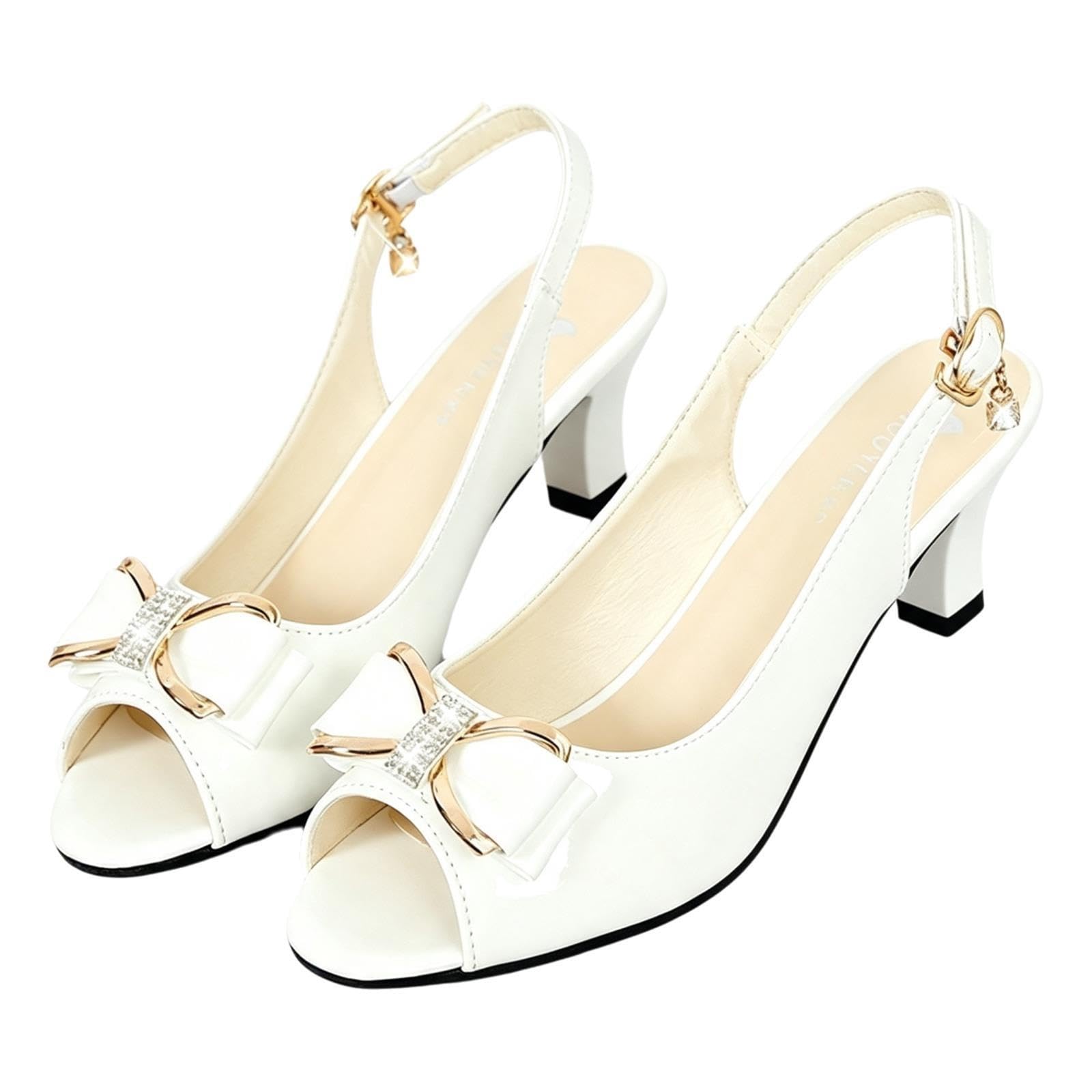 Generico Décolleté Con Tacco Basso Con Cinturino Alla Caviglia Da Donna Taglie Forti(White,40 EU)