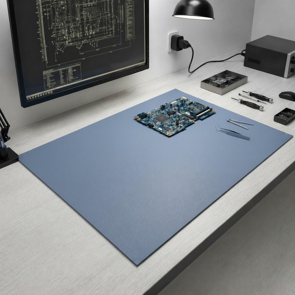 ESD Antistatik Matte 90 x 60 cm BLAU ohne Anschluss | Tischmatte Arbeitsmatte für Elektronik Reparatur Labor Werkbank Serviceplatz