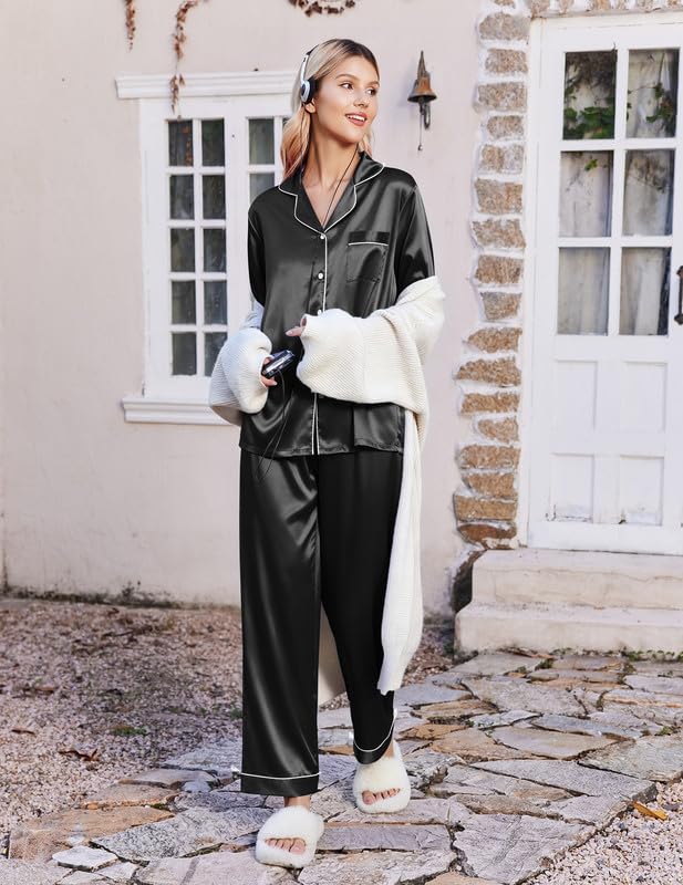 Women's Satin Long Sleeve Button Down Pjs - image 4