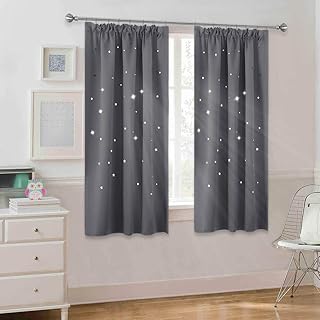 PONY DANCE Tende Bambini Oscuranti Stelle Grigio per Finestre Piccole/Tendaggi da Sole Moderni Classiche Tessuti Termiche Isolanti Antimosche, 2 Teli, 167 x 137 CM (L X A)