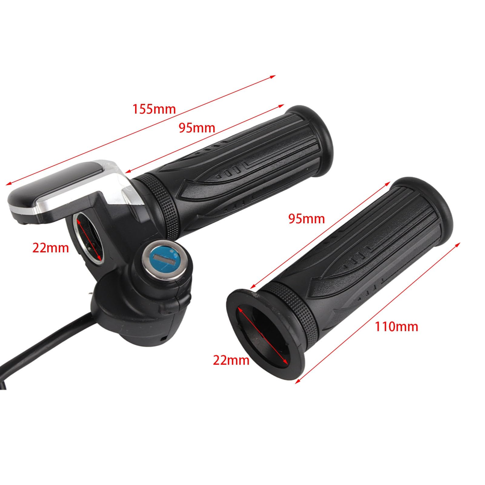 Acelerador de bicicleta eléctrica, manillar de manillar de 36 V, acelerador de medio con indicador LED de encendido, bloqueo de teclas para bicicletas eléctricas, scooters (negro)