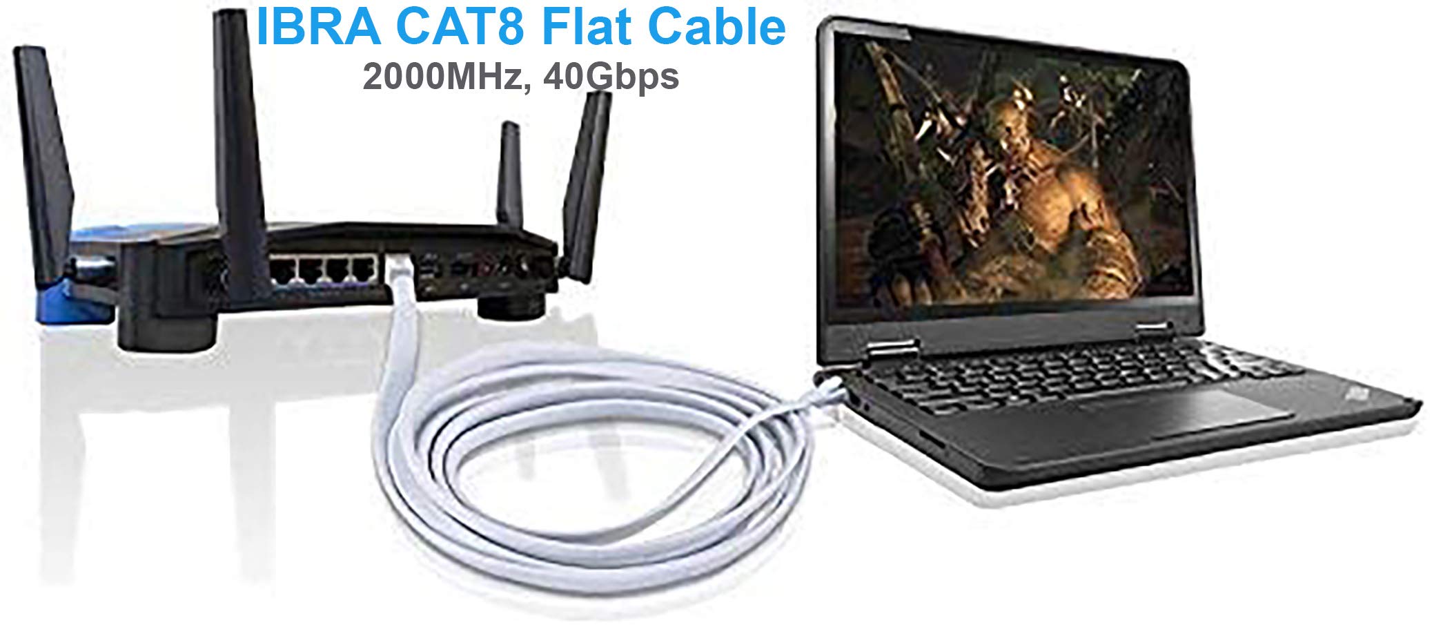 IBRA CAT8/CAT7 Ethernet Gigabit Lan network cable (RJ45) SSTP 40Gbps 2000Mhz - Flat Black 2M — view 19