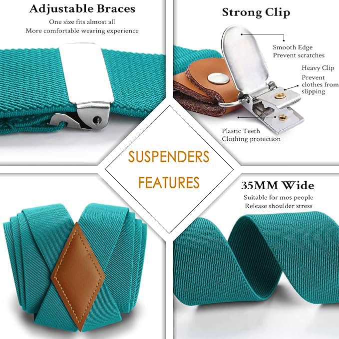 Image of HISDERN Bow Tie and Suspenders for Men Elastic X-Back Suspender and Bowtie Set Adjustable Braces for Wedding Tuxedo