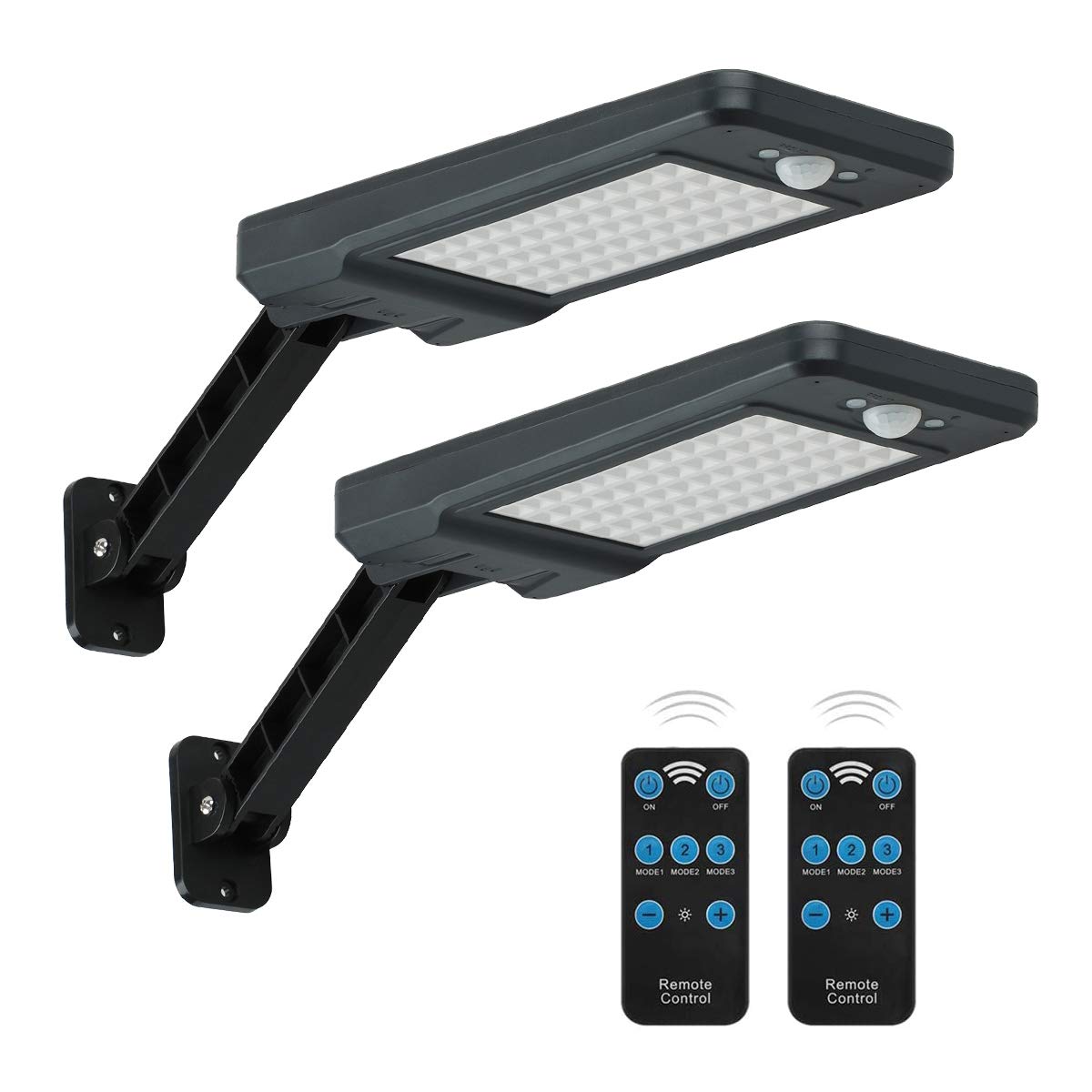 Luces solares al aire libre,Super brillante 900Lumen,60LED farolas solares exterior potente de 4400mAh,Ángulo ajustable luz de inundación de seguridad con sensor de movimiento para patio (2PACK)