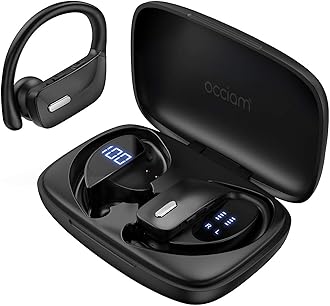 occiam Sport Wireless Earbuds Bluetooth Headphones 80hrs Playtime Deep Bass Ear Buds with Earhook Noise Cancelling Mic Waterproof Earphones for Workout Running Matte Black